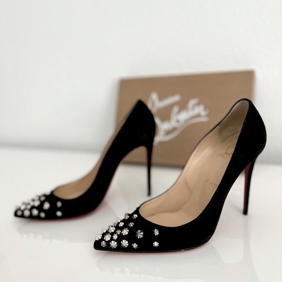 Drama Pump 100 Veau Velours Christian Louboutin Heels In Black/Silver, Size 38 - Picture 1 of 15
